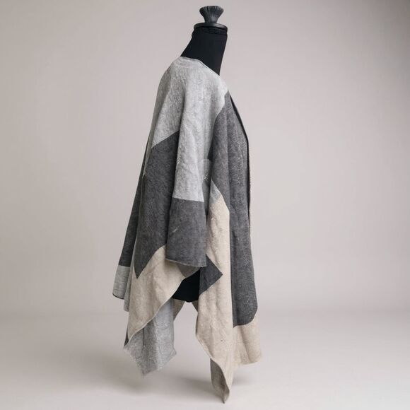 Eileen Fisher Colorblock Merino Wool Poncho Cardigan OS — Luxe & Cozy - Picture 3 of 5